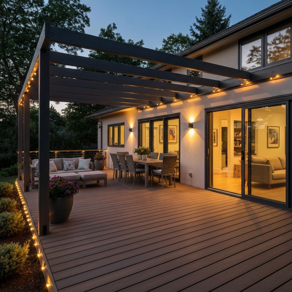 Composite deck builder Mactaquac NB - Multi-level deck with pergola